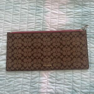 Coach Signature Brown Wristlet with Pink Zipper